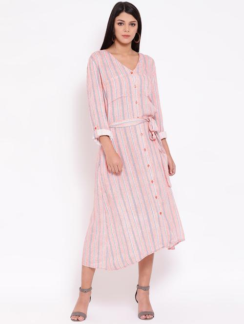 v neck tie knot striped dress - 16673879 - Standard Image - 1