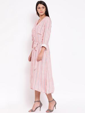v neck tie knot striped dress - 16673879 - Standard Image - 2