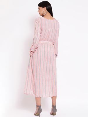 v neck tie knot striped dress - 16673879 - Standard Image - 3