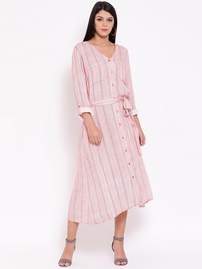 v neck tie knot striped dress - 16673879 - Zoom Image - 1
