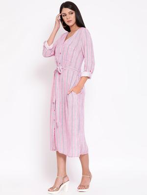 v neck tie knot striped dress - 16673880 - Standard Image - 2