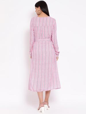 v neck tie knot striped dress - 16673880 - Standard Image - 3