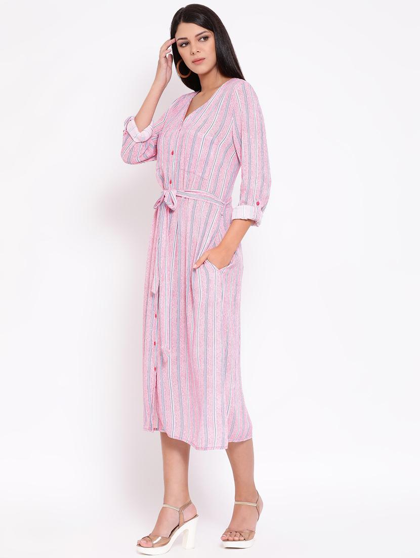v neck tie knot striped dress - 16673880 - Zoom Image - 2