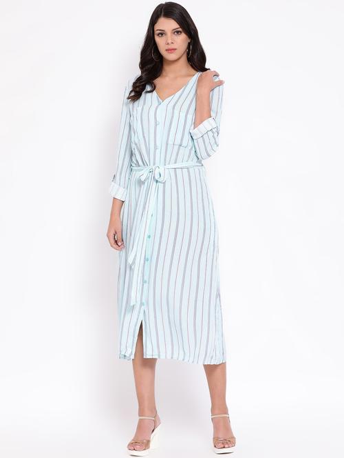 v neck tie knot striped dress - 16673882 - Standard Image - 1