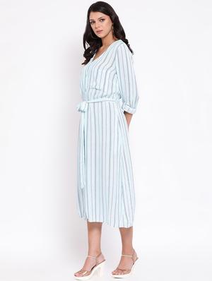 v neck tie knot striped dress - 16673882 - Standard Image - 2