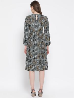 mock neck bishop sleeved high slit dress - 16673901 - Standard Image - 3