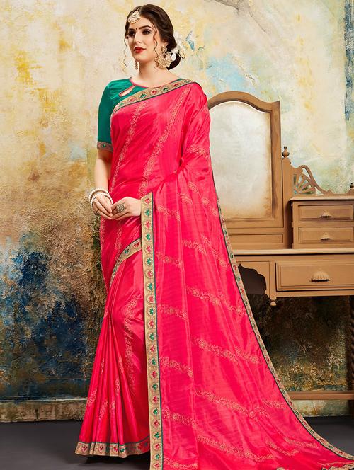 zari work embroidered saree with blouse - 16673927 - Standard Image - 1