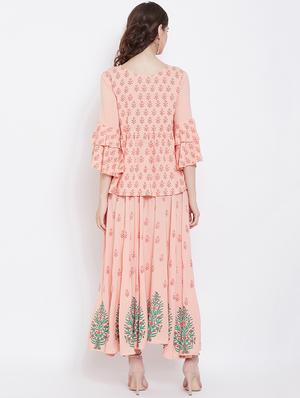 floral block printed skirt with bell sleeves top set - 16674444 - Standard Image - 3