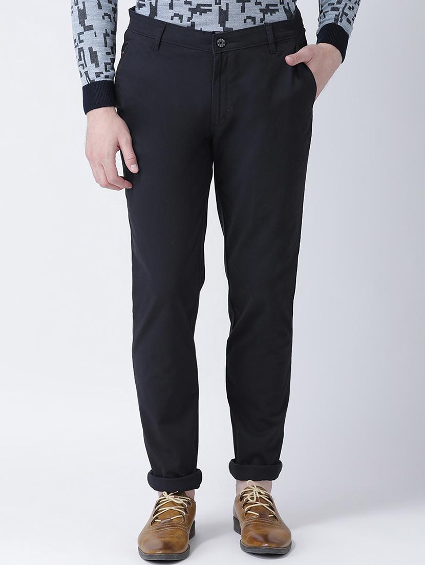 navy blue solid chinos - 16674471 - Zoom Image - 1