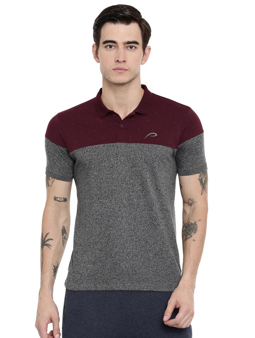 grey color block polo t-shirt - 16674541 - Zoom Image - 1