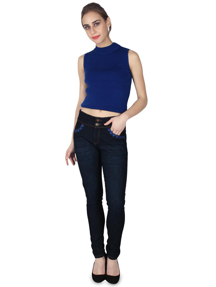 high rise embroidered detail jeans - 16674664 - Zoom Image - 4