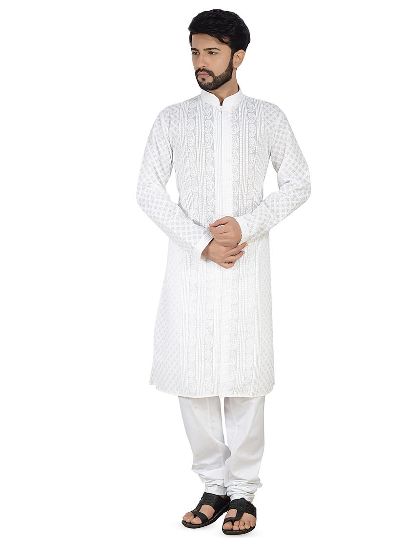 white embroidered kurta pyjama set - 16674698 - Zoom Image - 1