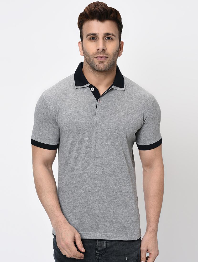 grey solid polo t-shirt - 16674823 - Zoom Image - 1