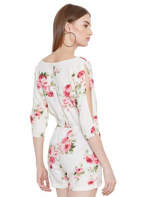 slit sleeved drawstring floral romper - 16675031 - Standard Image - 3
