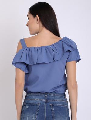 single sleeved ruffle detail crop top - 16675213 - Standard Image - 3