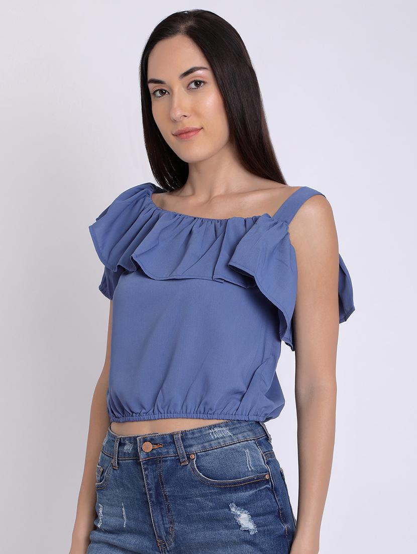 single sleeved ruffle detail crop top - 16675213 - Zoom Image - 2