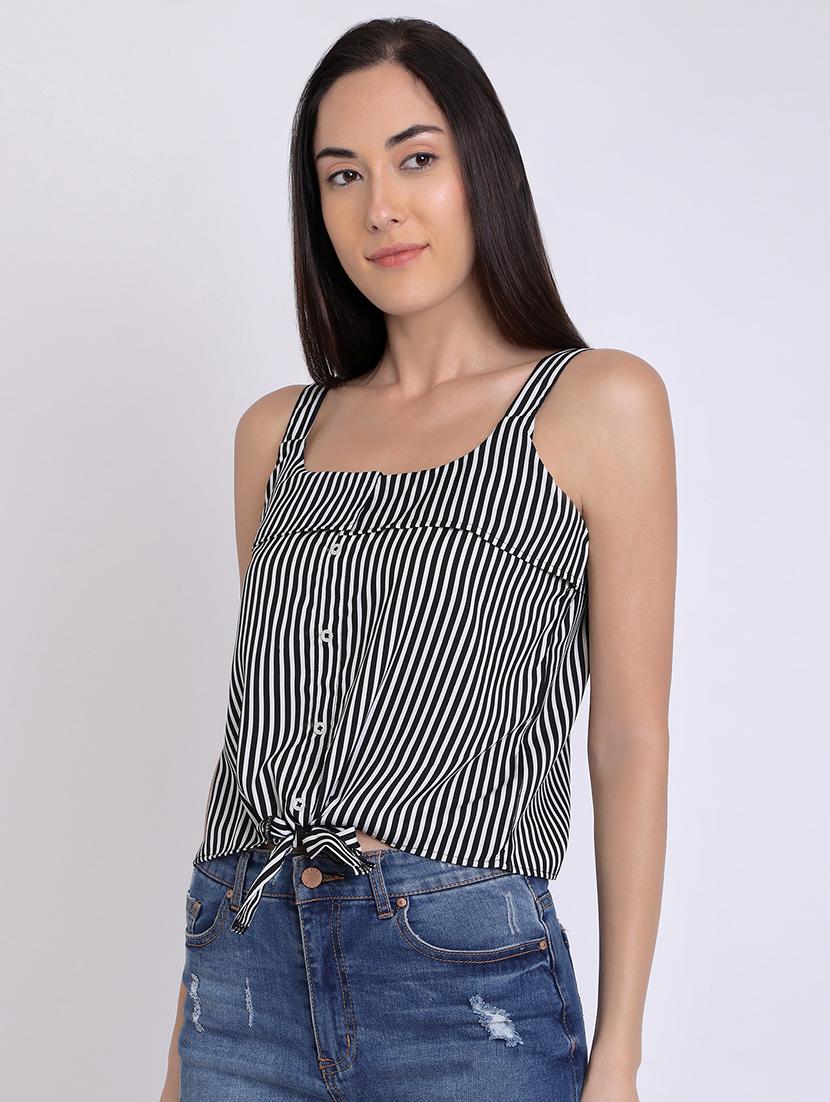 knotted hem striped crop top - 16675215 - Zoom Image - 2