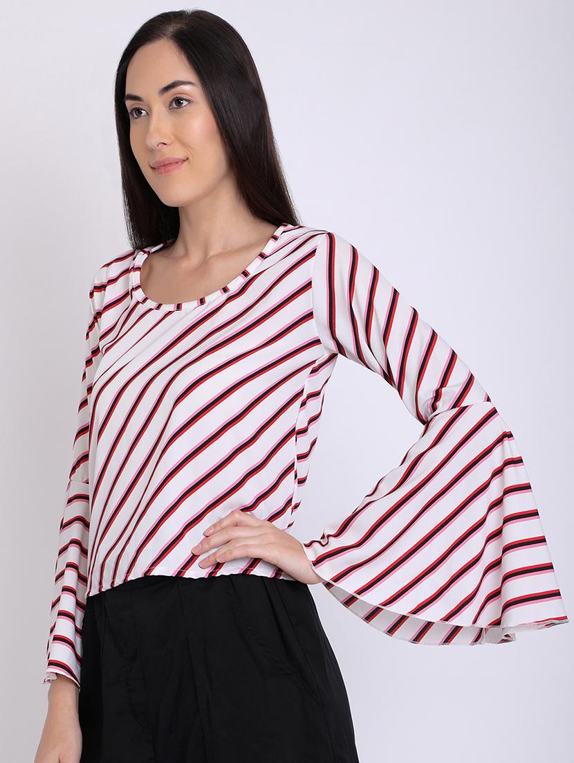round neck bell sleeved striped top - 16675216 - Zoom Image - 2