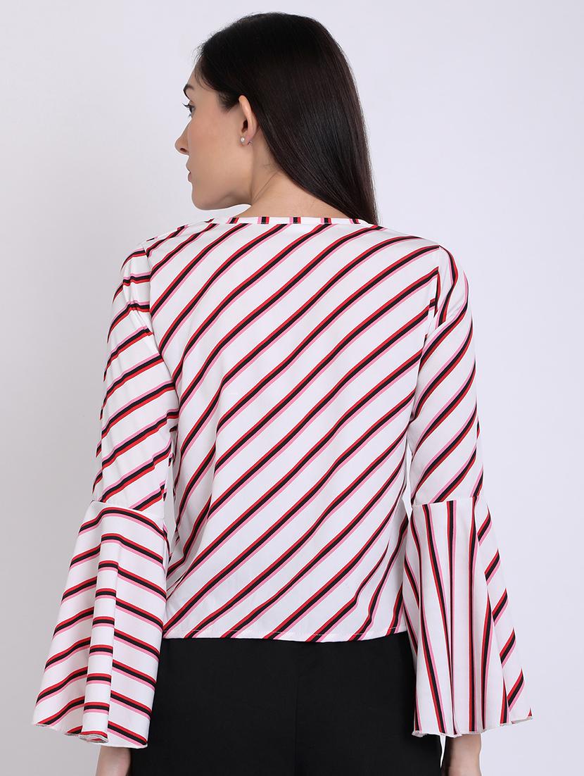 round neck bell sleeved striped top - 16675216 - Zoom Image - 3