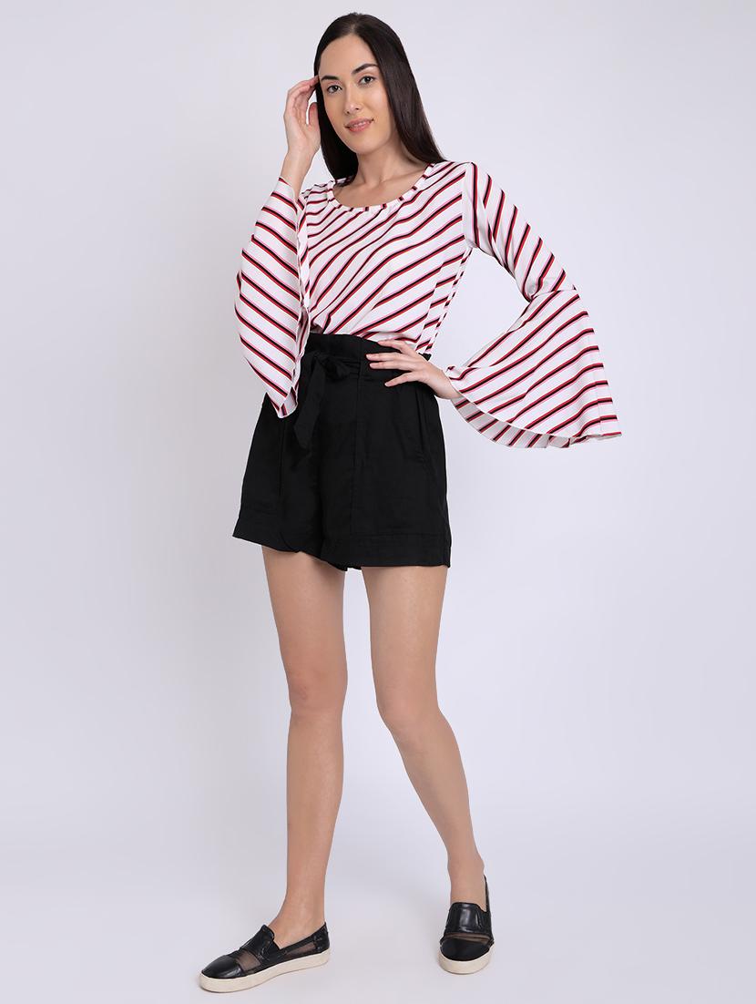 round neck bell sleeved striped top - 16675216 - Zoom Image - 4