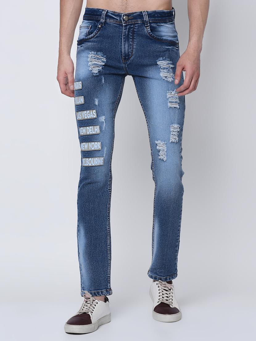 blue heavy washed printed jeans - 16675284 - Zoom Image - 1