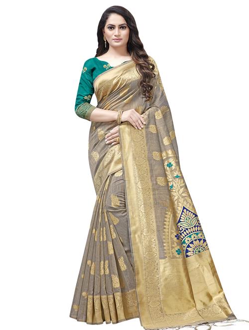 zari work woven saree with blouse - 16675302 - Standard Image - 1