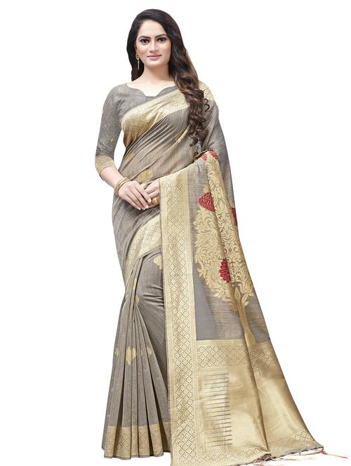 zari work woven saree with blouse - 16675303 - Standard Image - 1