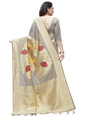zari work woven saree with blouse - 16675303 - Standard Image - 2