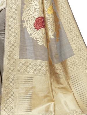 zari work woven saree with blouse - 16675303 - Standard Image - 3