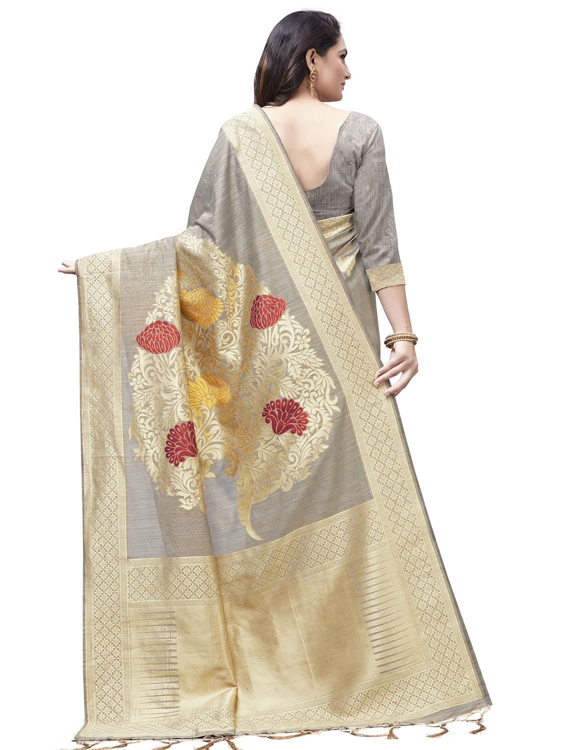 zari work woven saree with blouse - 16675303 - Zoom Image - 2