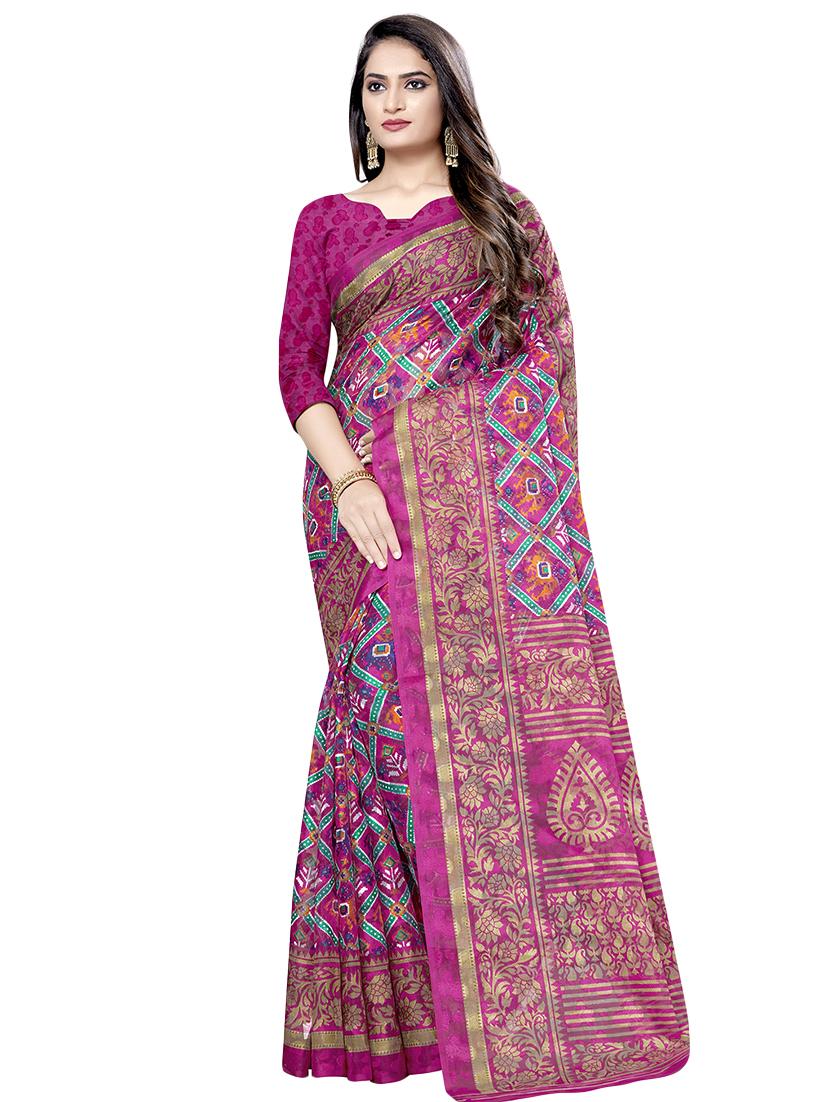 printed brasso saree with blouse - 16675320 - Zoom Image - 1
