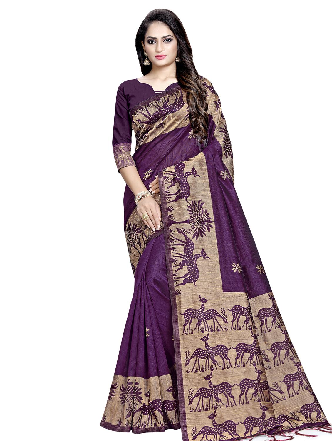 bordered woven saree with blouse - 16675343 - Zoom Image - 1
