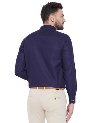 dark blue solid formal shirt - 16675456 - Standard Image - 3