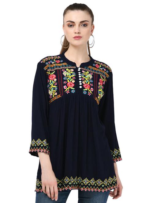 mandarin neck embroidered tunic - 16675919 - Very Small Image - 1