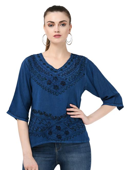 v neck embroidered top - 16675929 - Very Small Image - 1