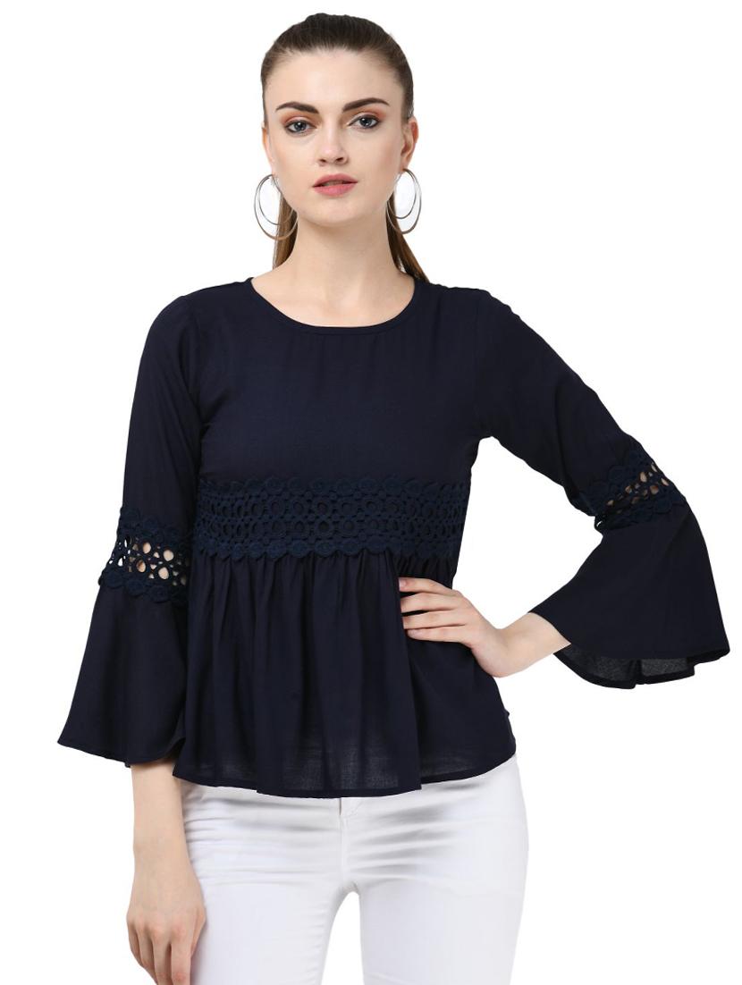 bell sleeved lace detail top - 16675933 - Zoom Image - 1