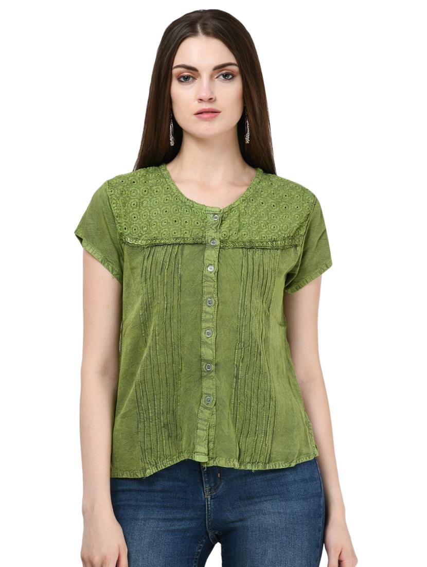 round neck embroidered top - 16675954 - Zoom Image - 1