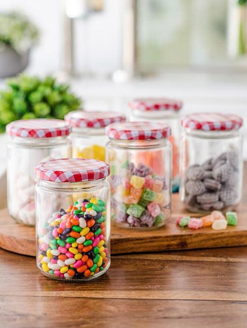 candy polka small square jar with color metal lid (set of 6) - 16676231 - Standard Image - 1