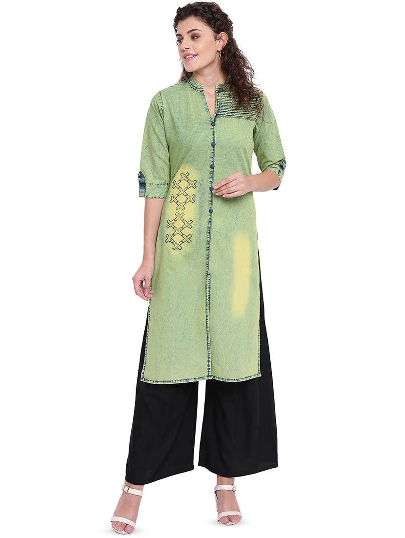 denim straight kurta - 16676299 - Zoom Image - 1