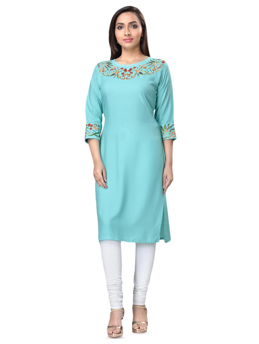 turquoise straight kurta - 16676445 - Zoom Image - 1