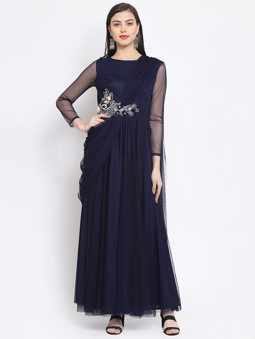 drape detail applique gown dress - 16677105 - Zoom Image - 1