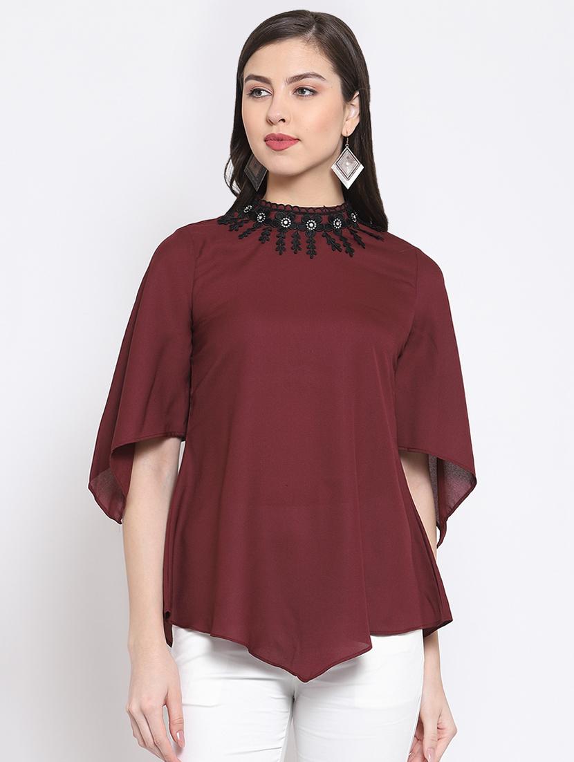 mock neck lace detail asymmetric top - 16677126 - Zoom Image - 1