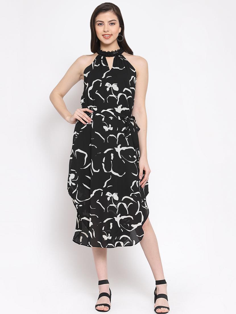 keyhole neck floral asymmetric dress - 16677128 - Zoom Image - 1