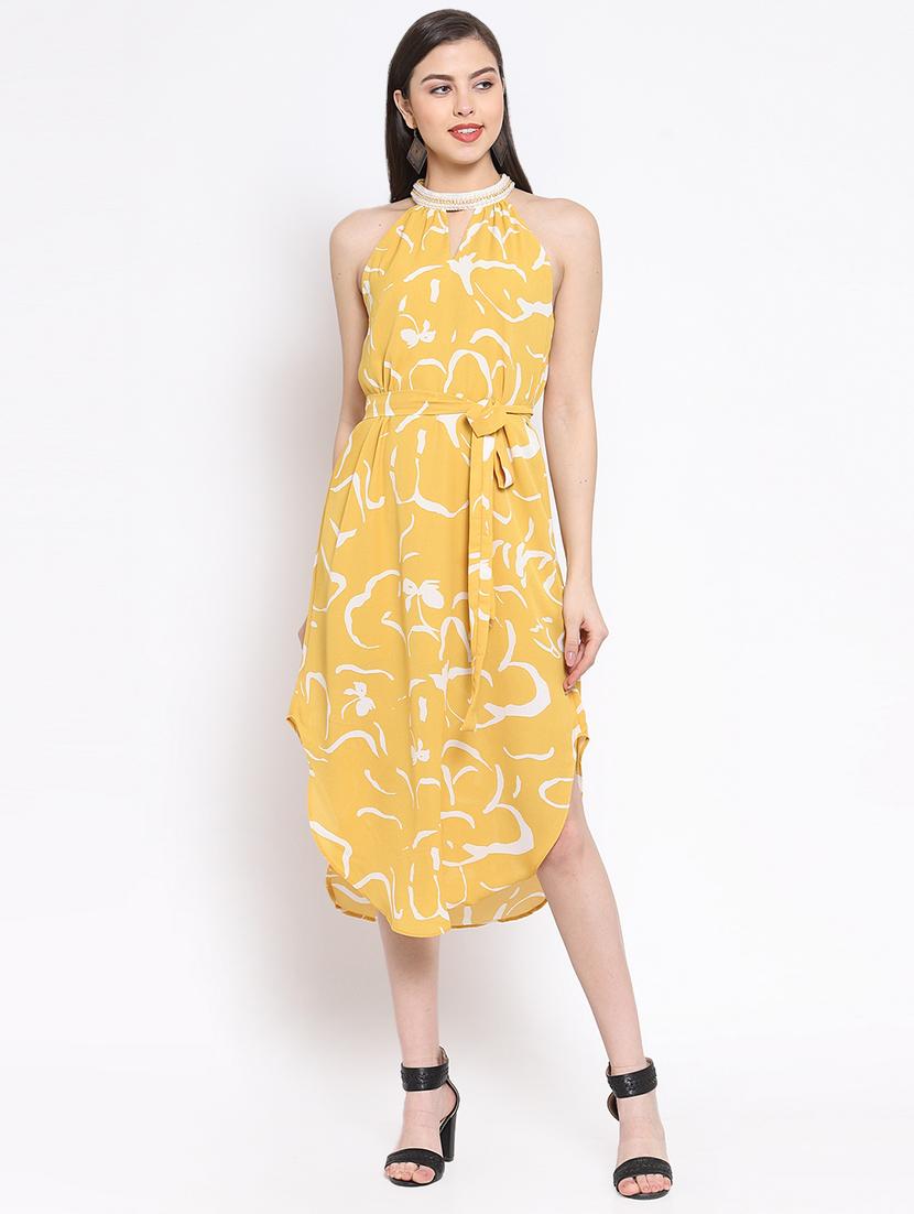 keyhole neck floral asymmetric dress - 16677129 - Zoom Image - 1