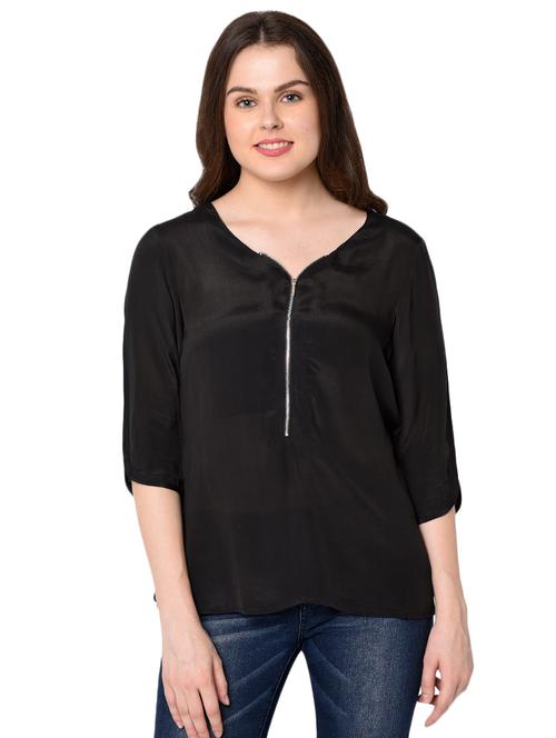 v neck zip up detail top - 16677389 - Standard Image - 1