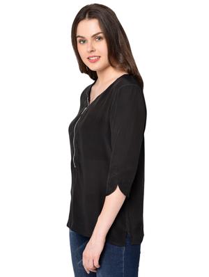v neck zip up detail top - 16677389 - Standard Image - 2
