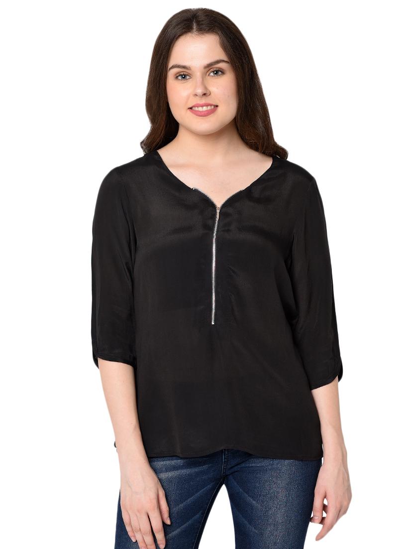 v neck zip up detail top - 16677389 - Zoom Image - 1