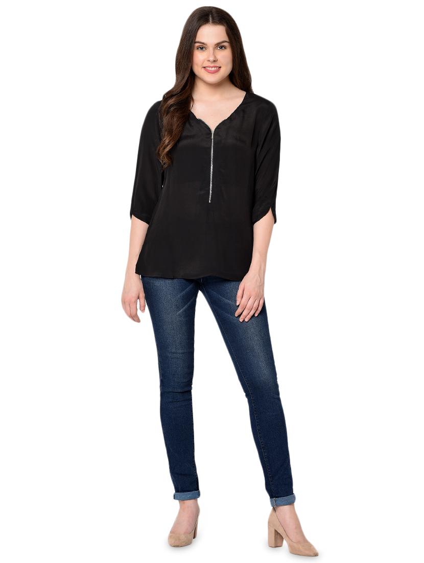 v neck zip up detail top - 16677389 - Zoom Image - 4