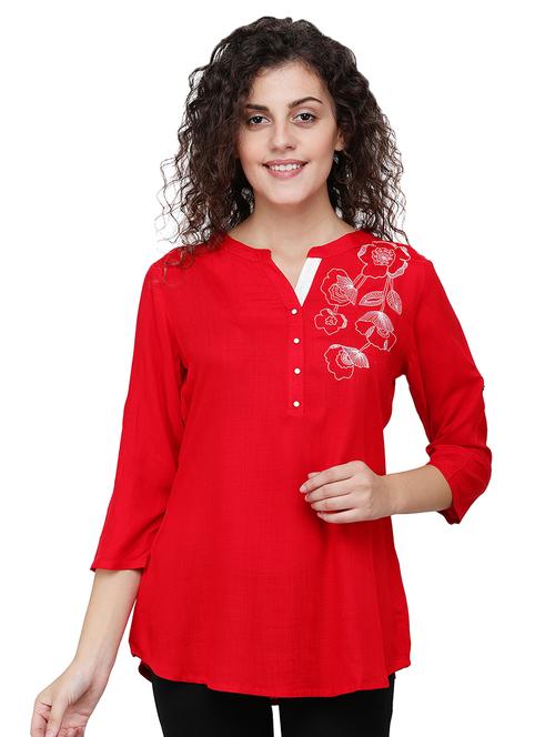 mandarin neck embroidered detail tunic - 16677511 - Standard Image - 1