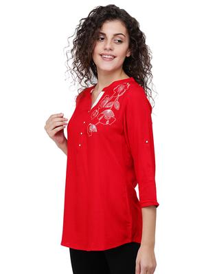 mandarin neck embroidered detail tunic - 16677511 - Standard Image - 2